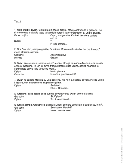 Una pagina della sceneggiatura originale di Tiziano Sclavi