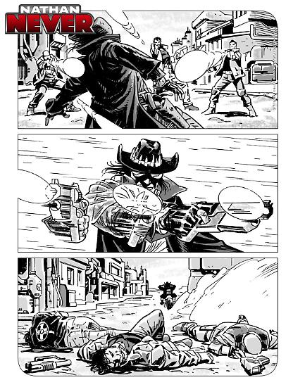 Nathan Never 2025 - Tavola di Michele Medda e Massimiliano Bergamo.