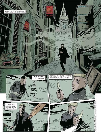 Una tavola di Paolo Massagli da "Nostalgia del Sangue", Dylan Dog Color Fest 54. Testi di Mirko Perniola.